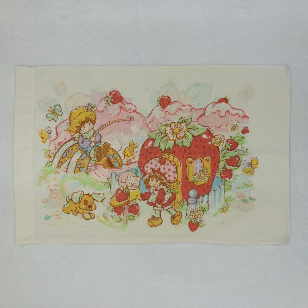 Strawberry Shortcake Pillowcase White Vintage 80s American Greetings Retro Kids